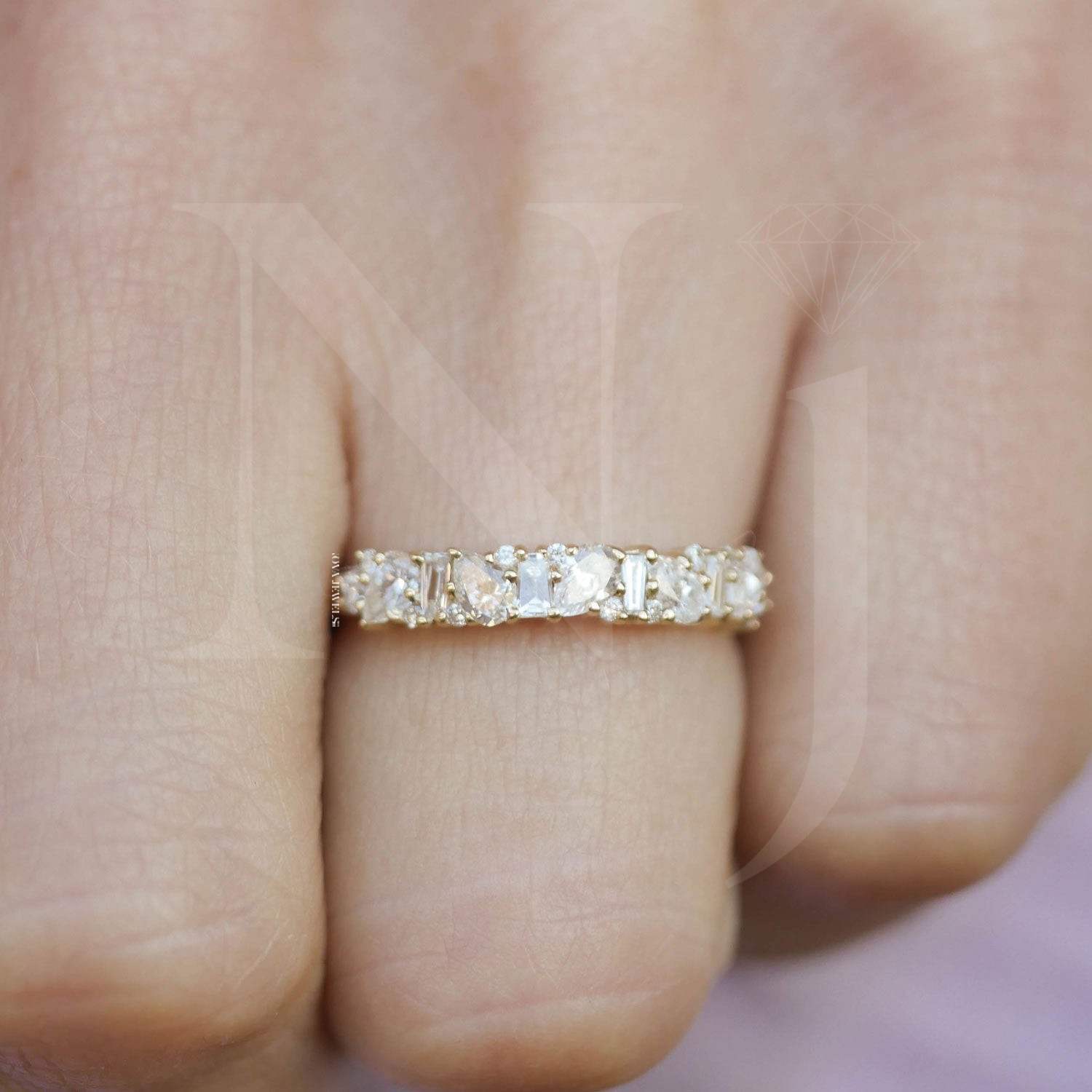 0.49 CT Pear Cut Half Eternity Moissanite Wedding Band 14K Yellow Gold Plated