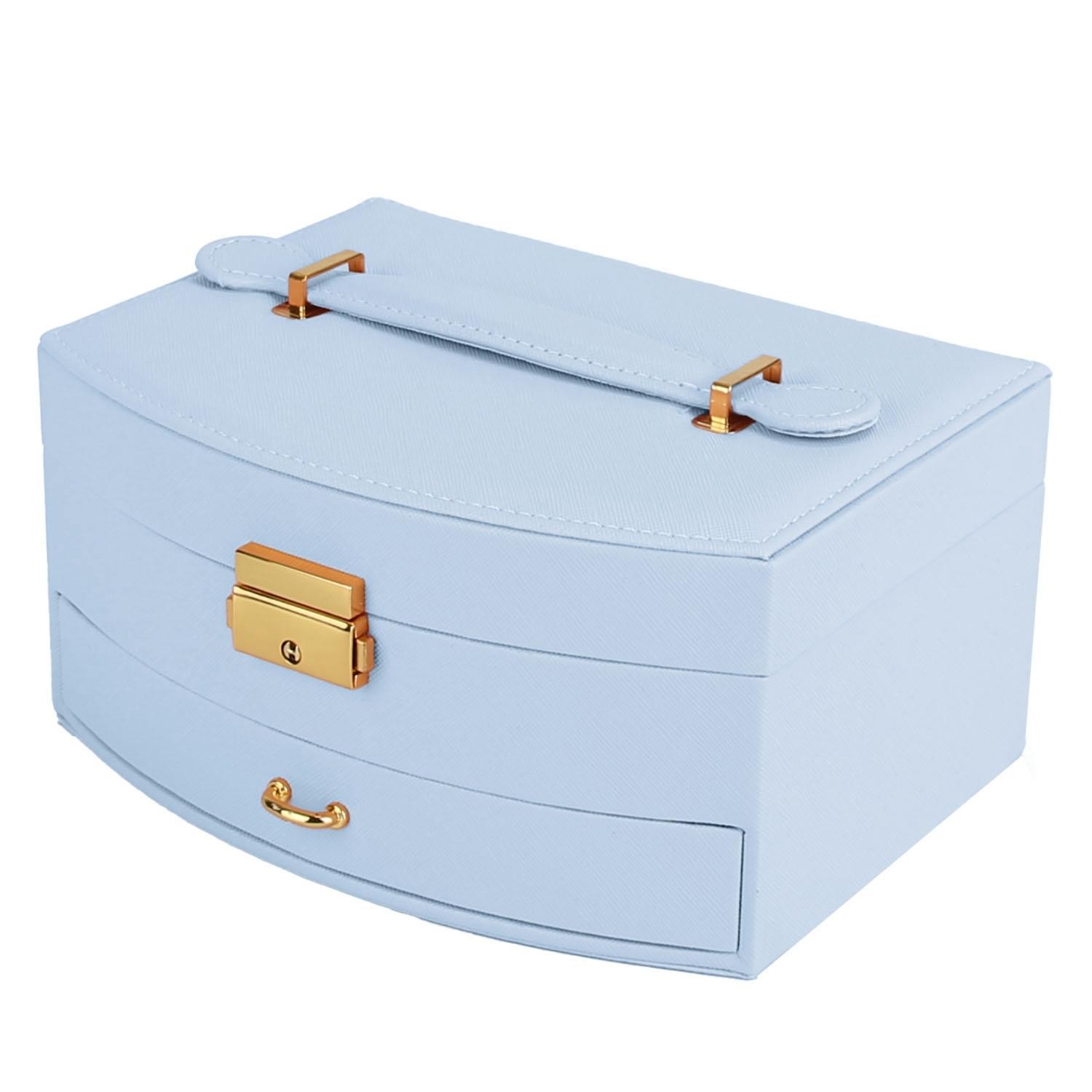 2-Layer Jewelry Box f/ Women Girls Lockable Lear Organizer Travel Case f/ Rings