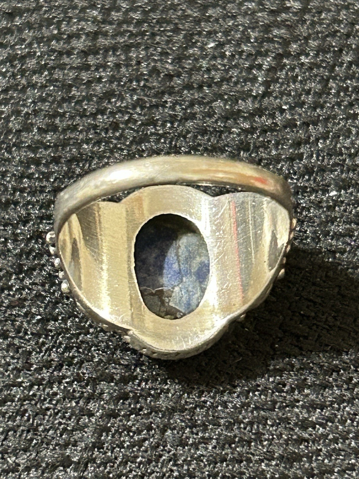 Vintage 925 Sterling Silver Blue / White Swirly Genuine Stone Ring Size 6.75