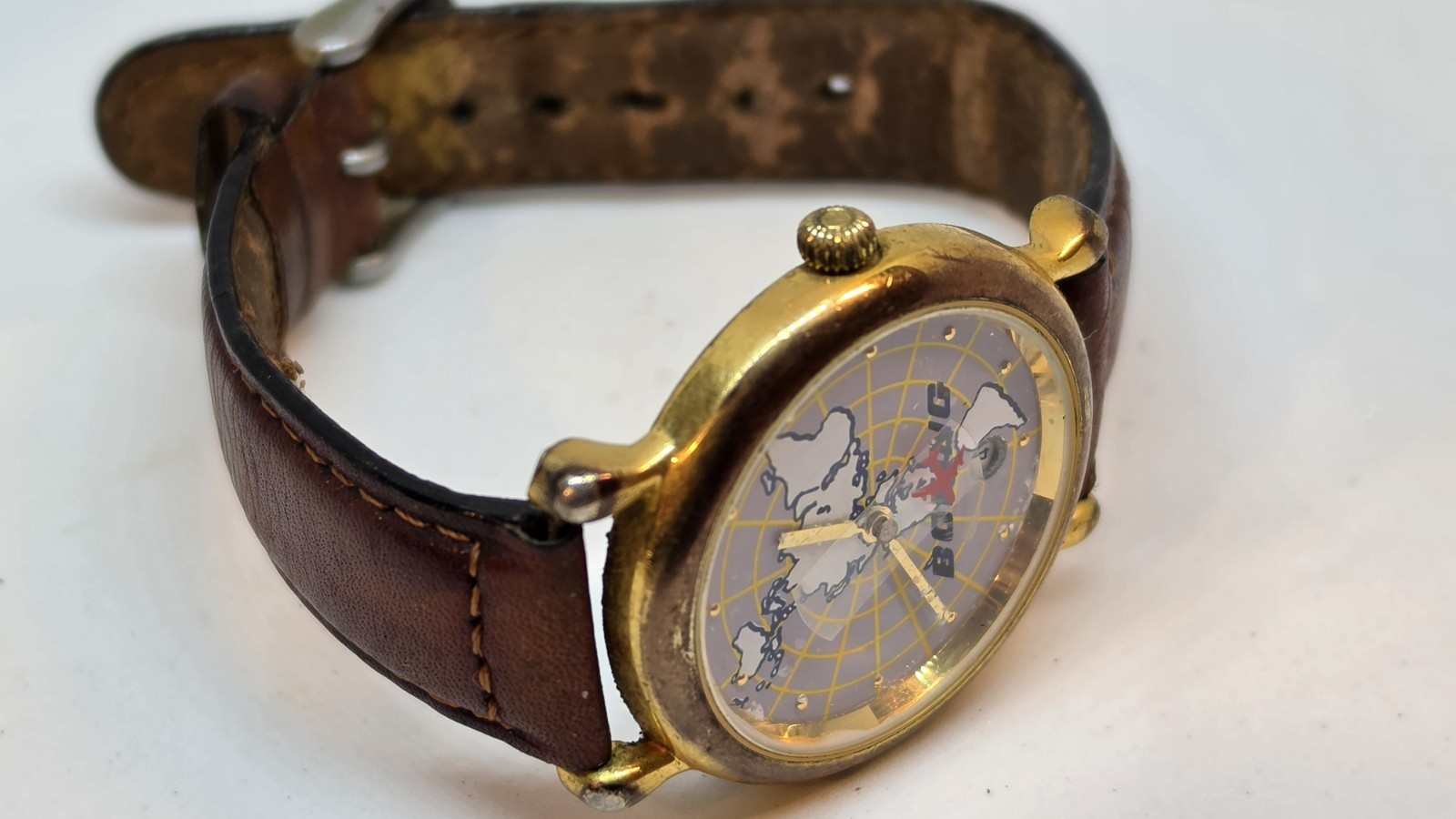 Vintage Boeing World Map Airplane Second Hand Quartz Watch 38mm Japan Runs