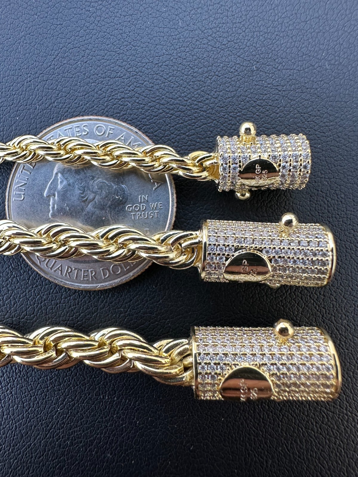 Iced MOISSANITE Clasp 14k Gold Over Stainless Rope Bracelet 4-6mm Pass Tester ✅
