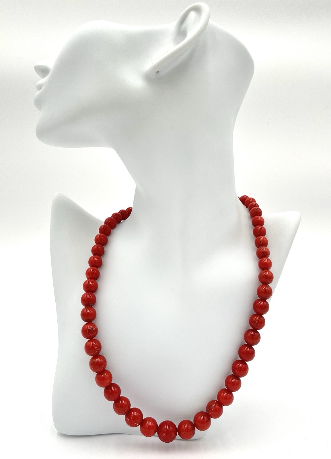 Natural Mediterranean Red Coral Necklace 7-12mm Silver Clasp – 47cm