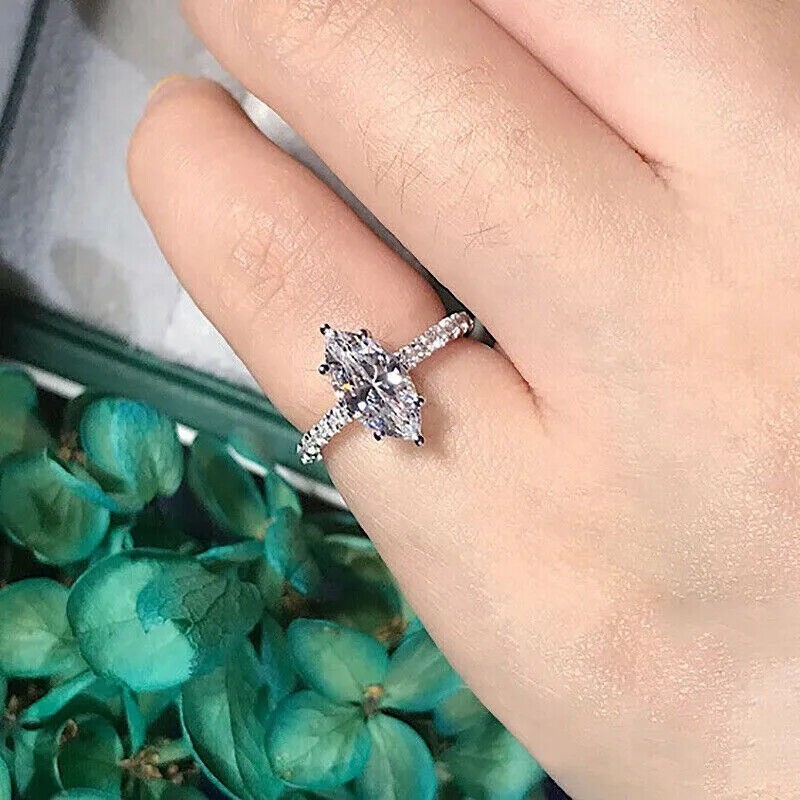 White Diamond 2.80 Ct Marquise Cut Lab-Created Wedding Ring 925 Sterling Silver