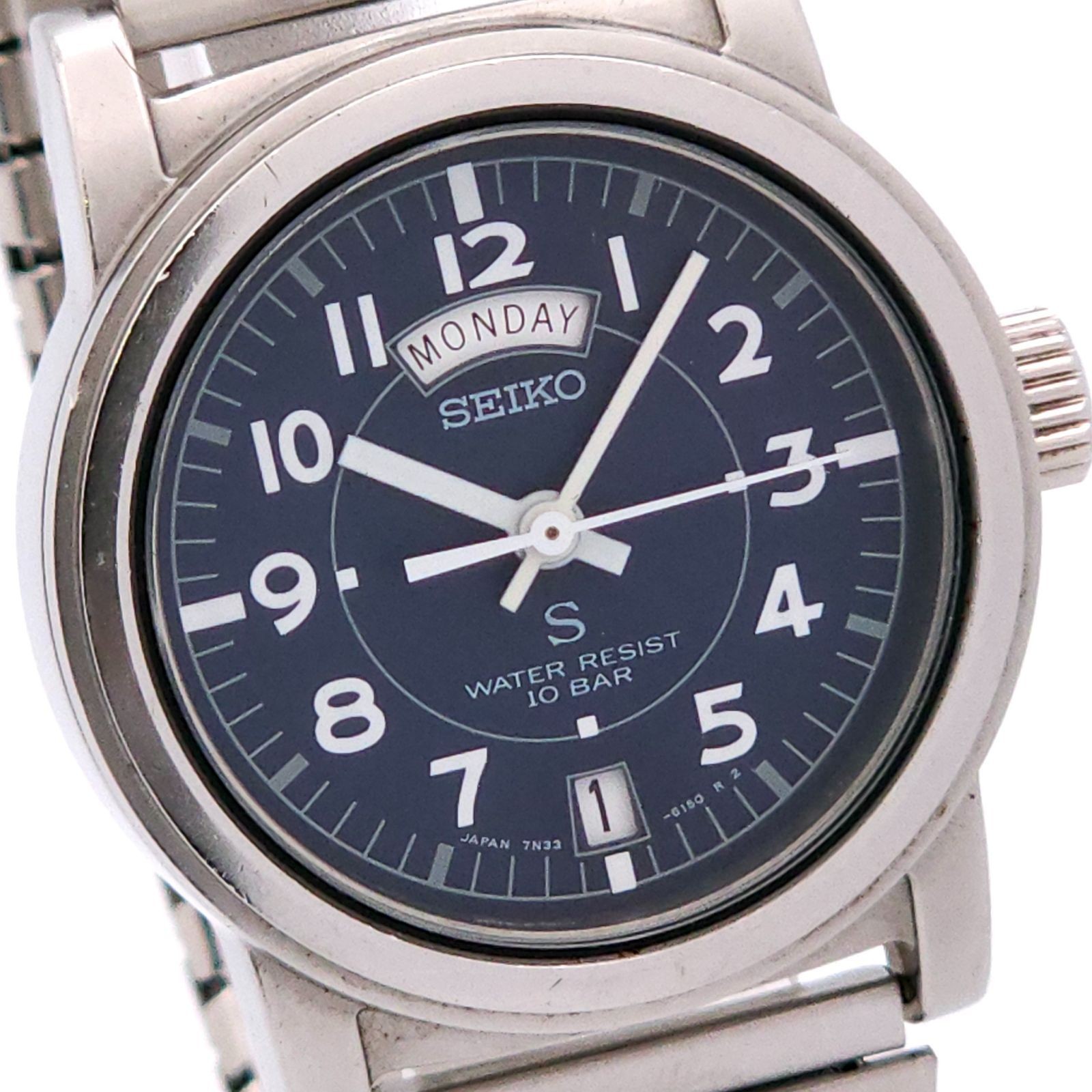 SEIKO Sus 7N33 6050 QZ Working Dark Blue From Japan