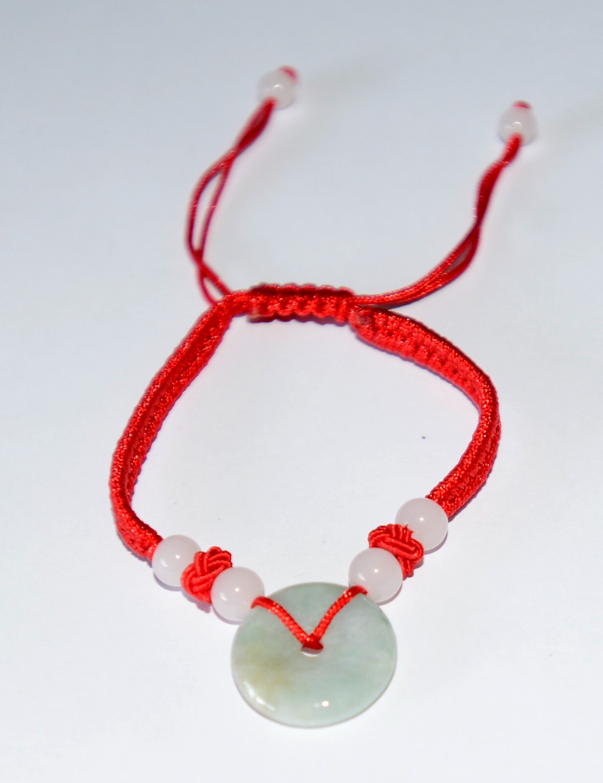 Macrame Friendship Adjustable Red Cord Feng Shui Jade Bi Disc Charm Bracelet