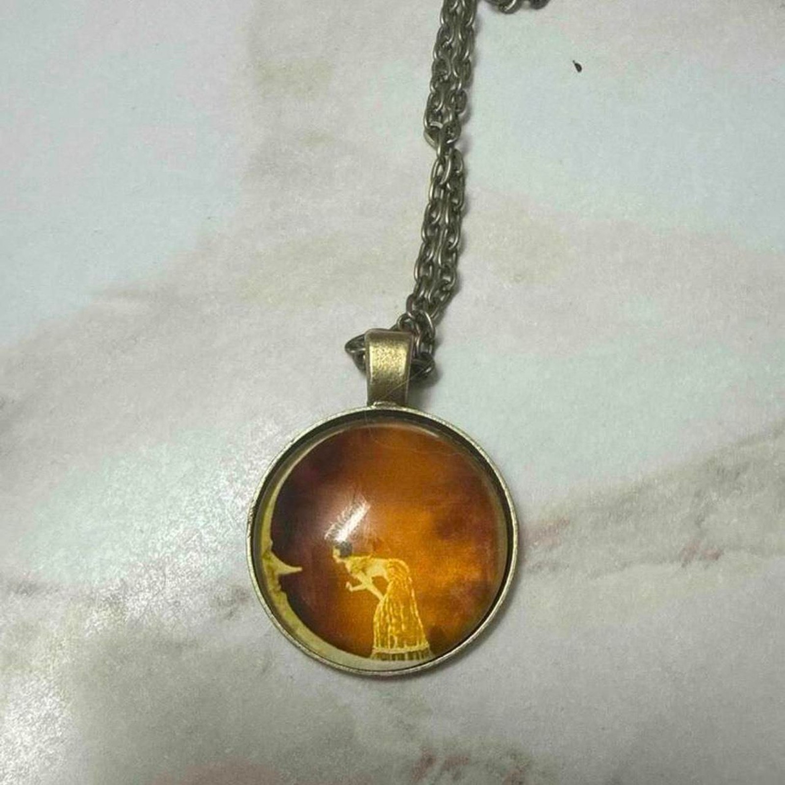 antique style brass pendant necklace