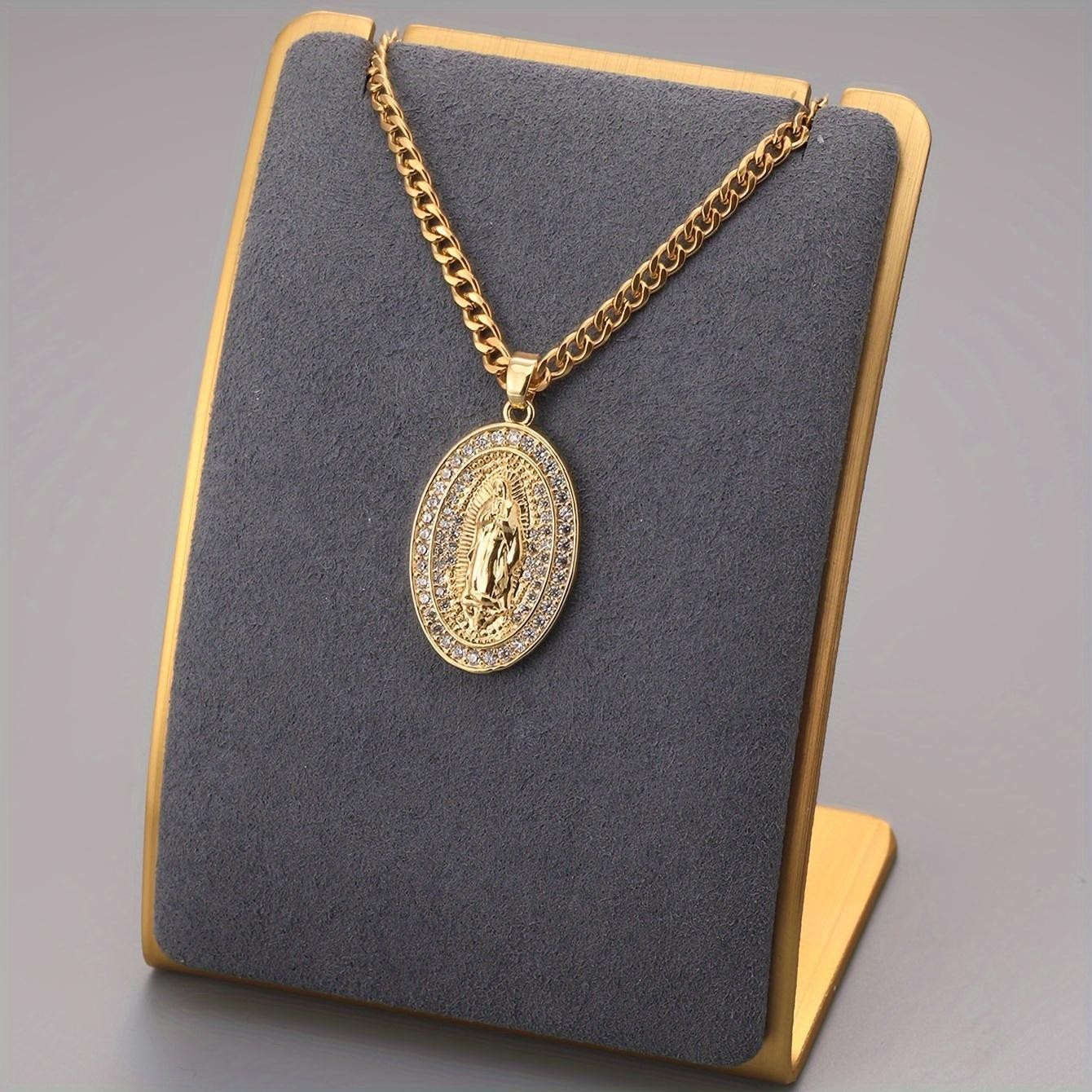 Virgin Mary Necklace Gold Pendant Religious Catholic Faith Jewelry
