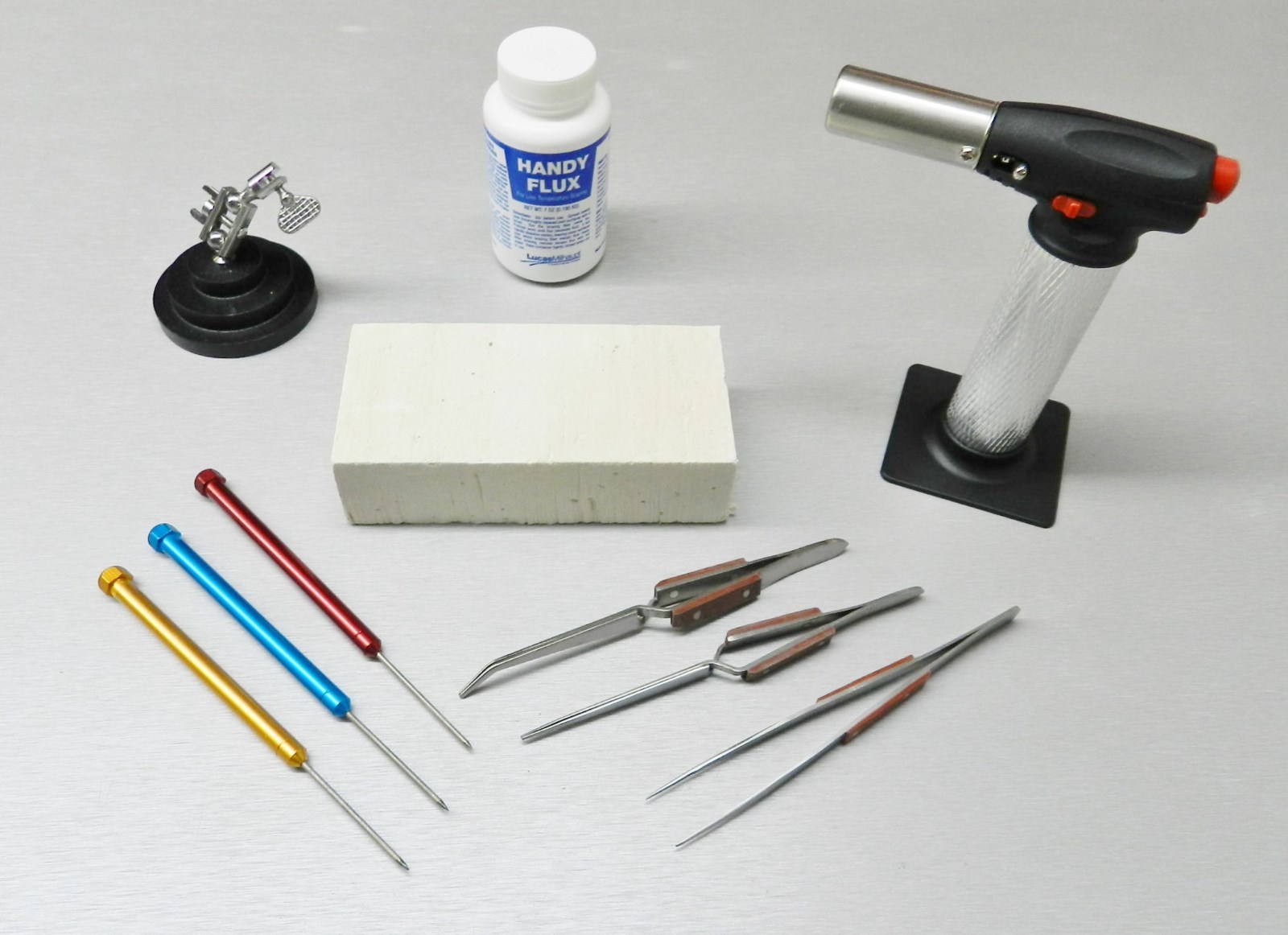 Jewelry Soldering Kit Torch Magnesia Block Fiber Tweezers Picks Flux Repair Tool