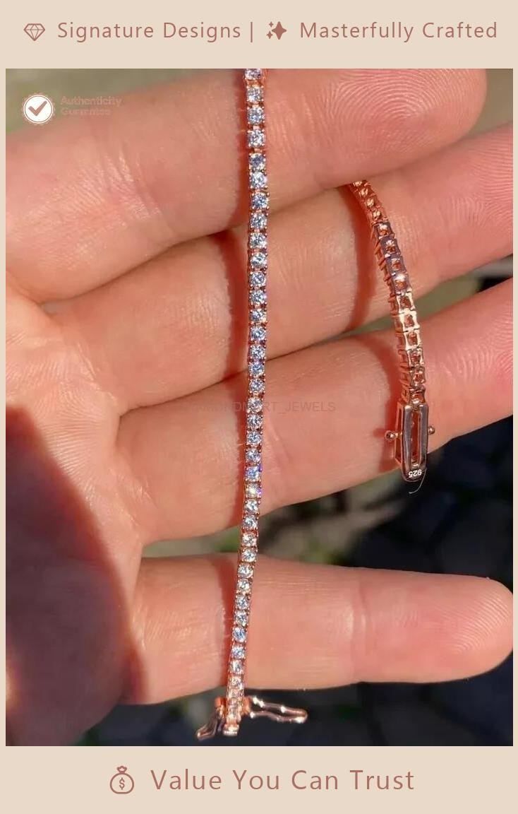 Round GHI/VS-SI Natural Diamond Tennis Bracelet 14k Rose Gold For Wife Gift