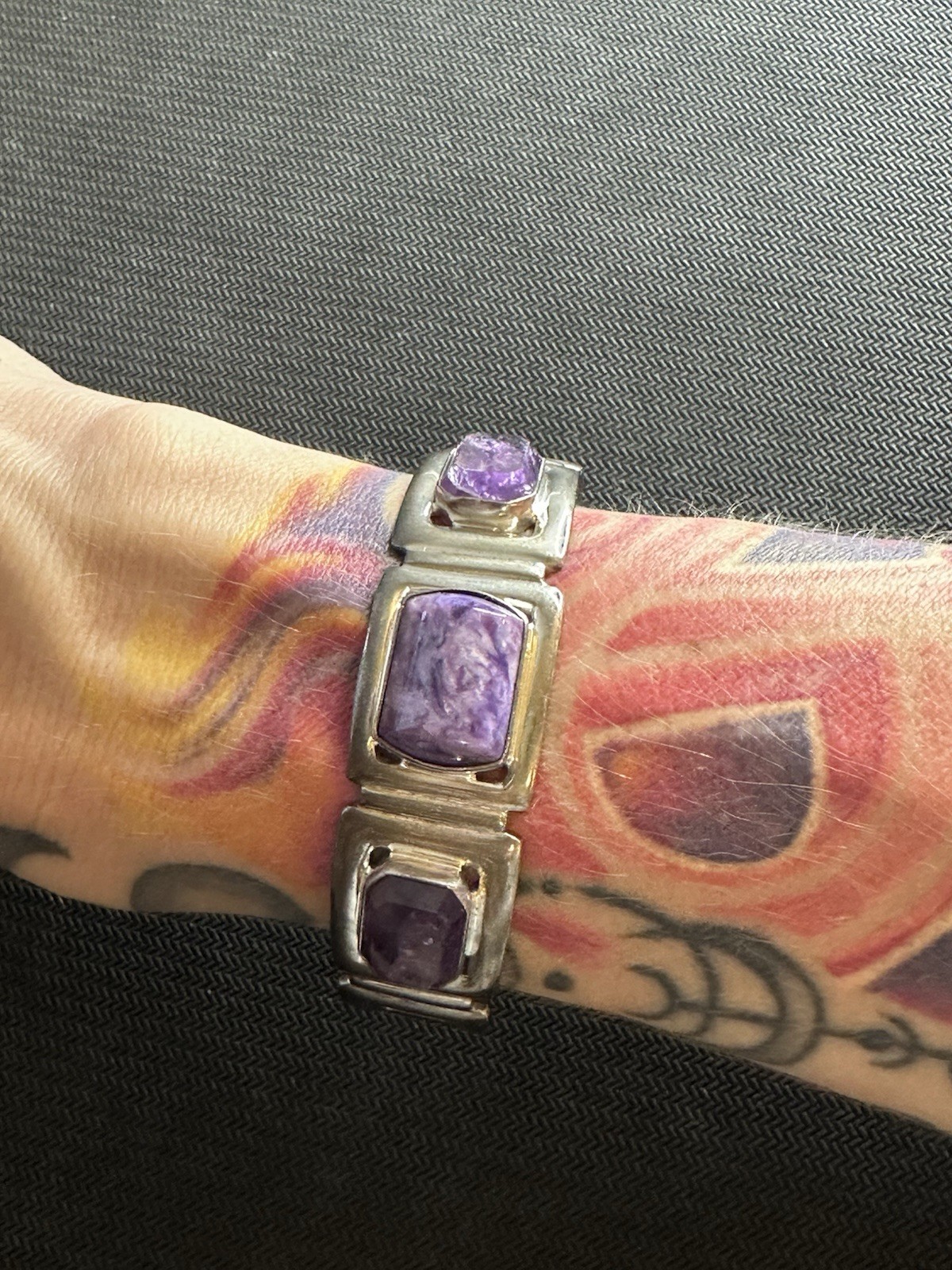 DTR Jay King Sterling Charoite Purple Amethyst Gemstone Cuff Bracelet, 5.5 in
