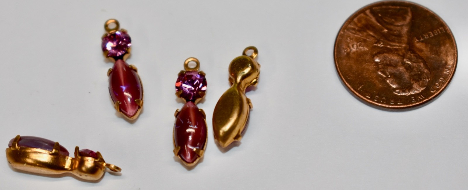 VINTAGE GLASS DARK PINK MOONSTONE made with SWAROVSKI RHINESTONE PENDANTS