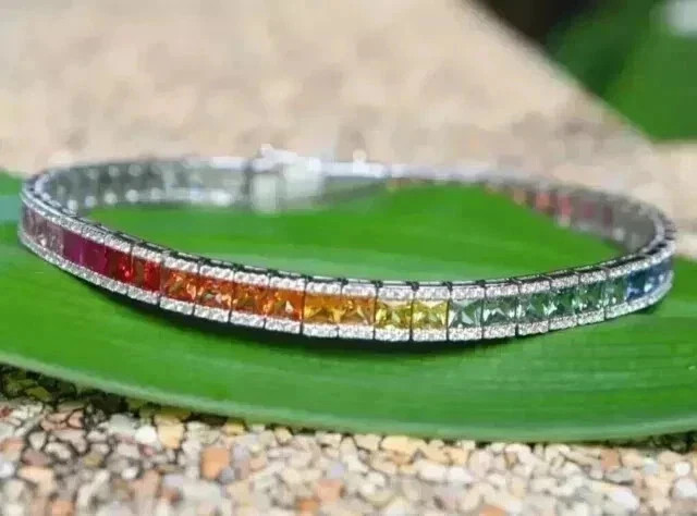 20 Ct Lab Created Rainbow Sapphire Women’s Tennis Bracelet 14k White Gold Plated