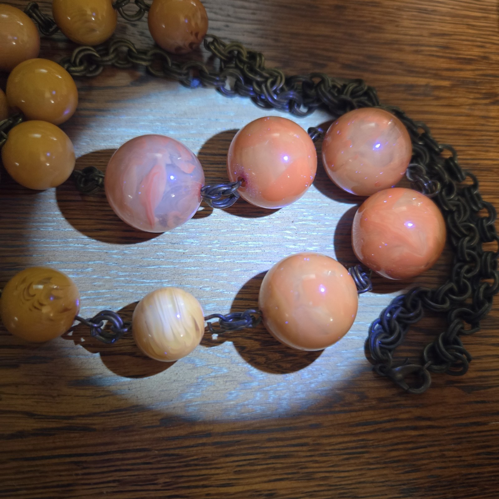 VTG Tested Bakelite Art Deco Egg Yolk Butterscotch Graduated Bead Necklace 114 G