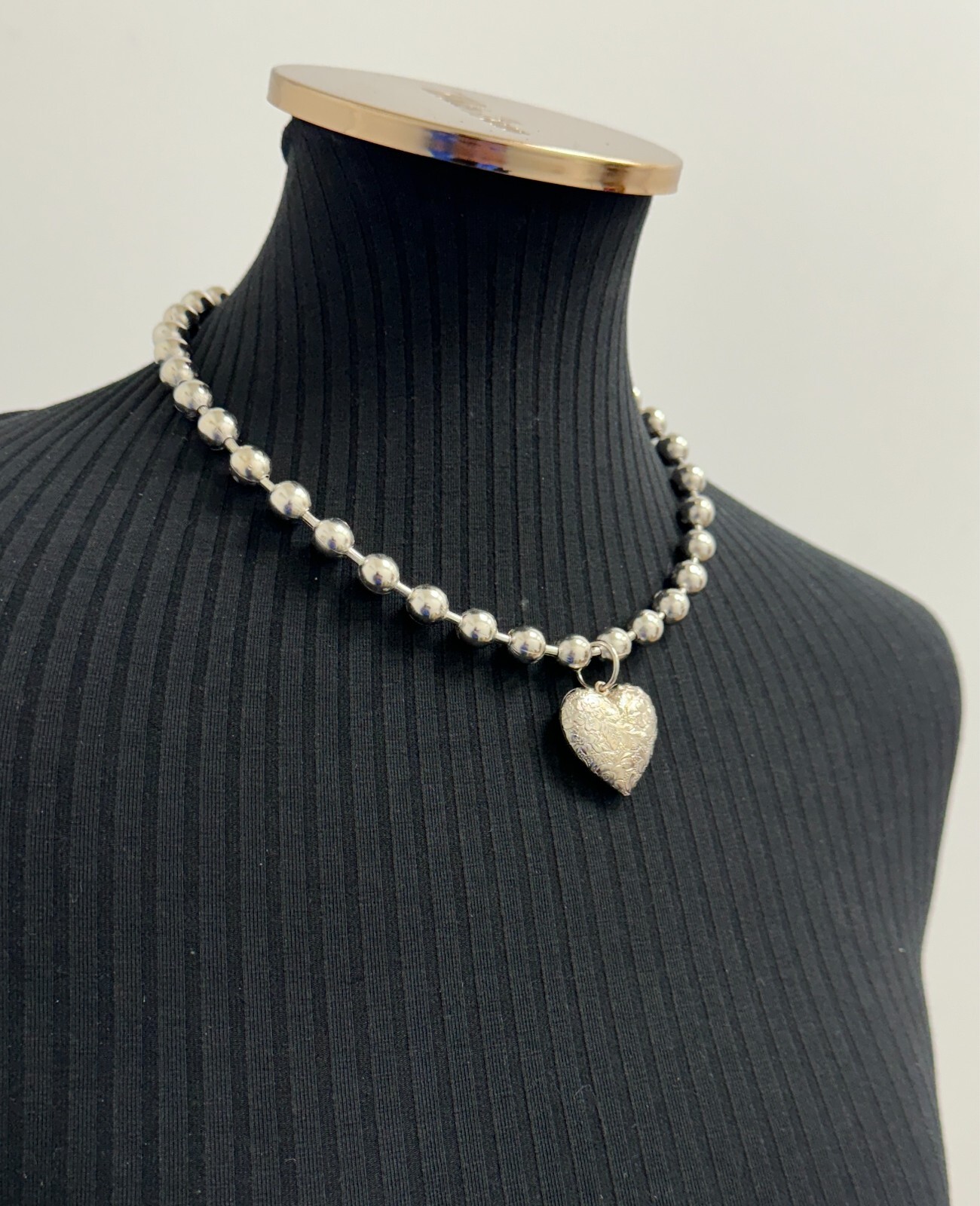 Large 10 mm Ball Chain Heart Pendant Necklace Punk Goth Choker Steel Chain