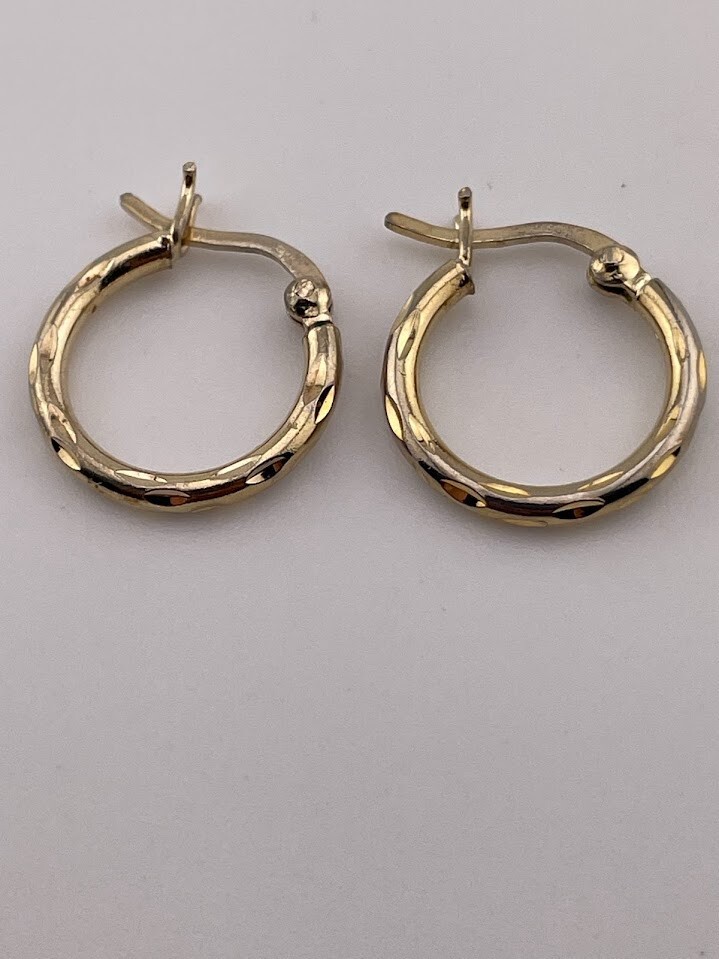 GOLD OVER 925 STERLING SILVER DIAMOND CUT TEXTURE HOOP EARRING 5/8″ CLASSIC 2939