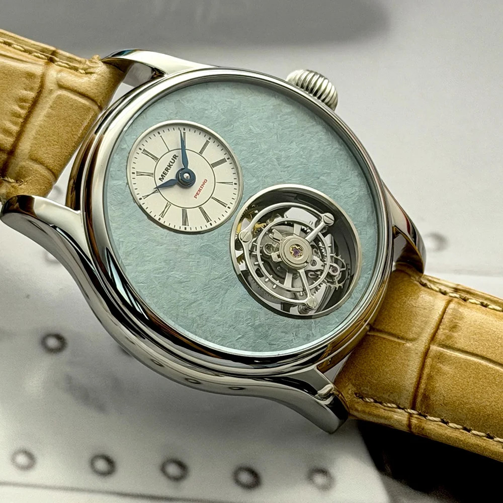Merkur Tourbillon Watch Sapphire Luxury Mechanical Wristwatch Waterproof 42mm Me