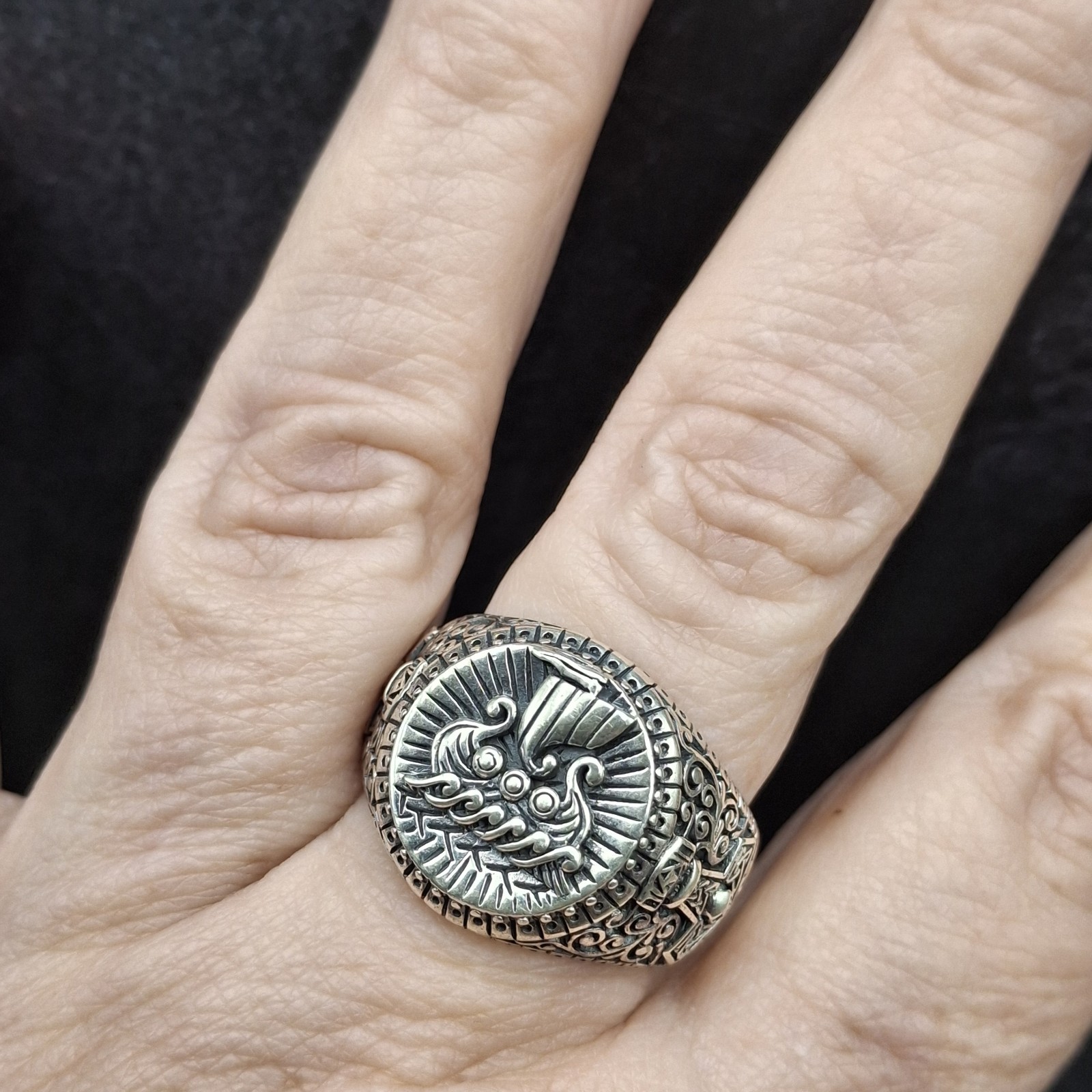Men’s 925 Sterling Silver Viking Ship Ring Norse Longship Oxidized Sz 12.5
