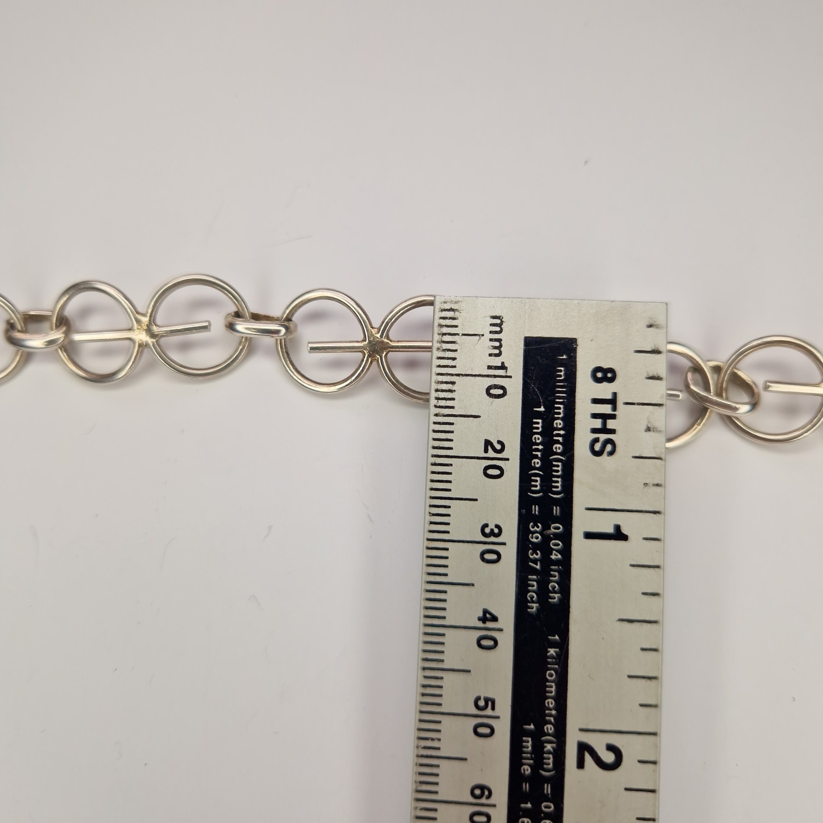 Modernist Scandinavian Bracelet 800 Silver Continental Locked Circles 21.5cm