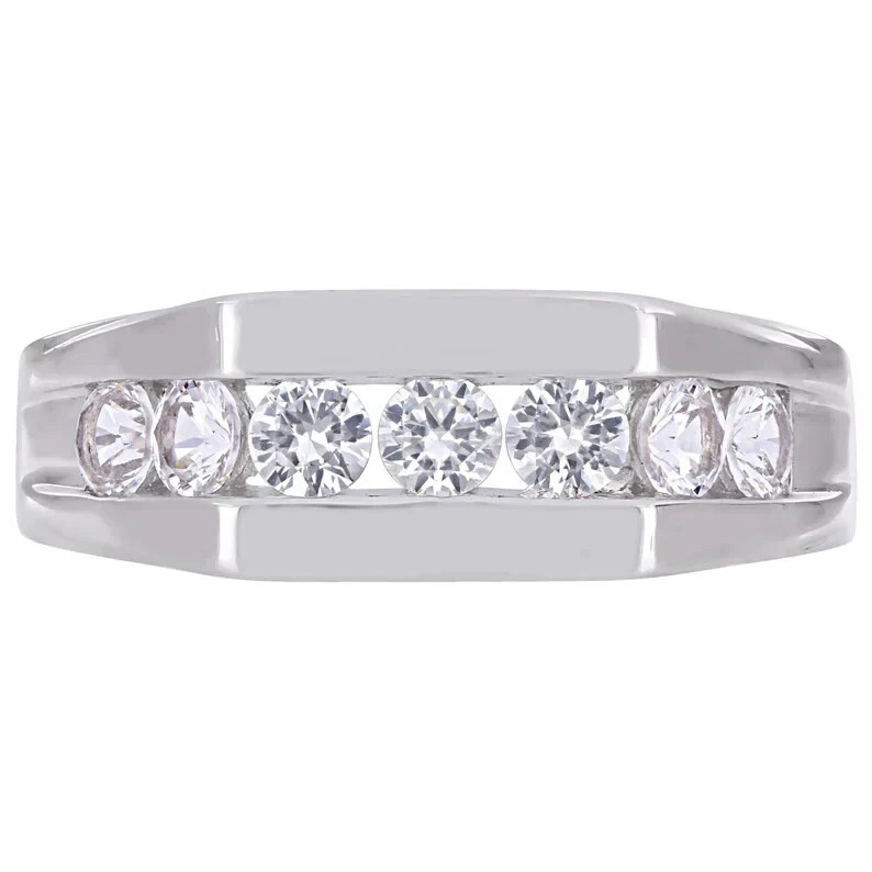 Men’s 2 Ct Round Cut Lab Created Channel Set Wedding Ring 14k White Gold Plated