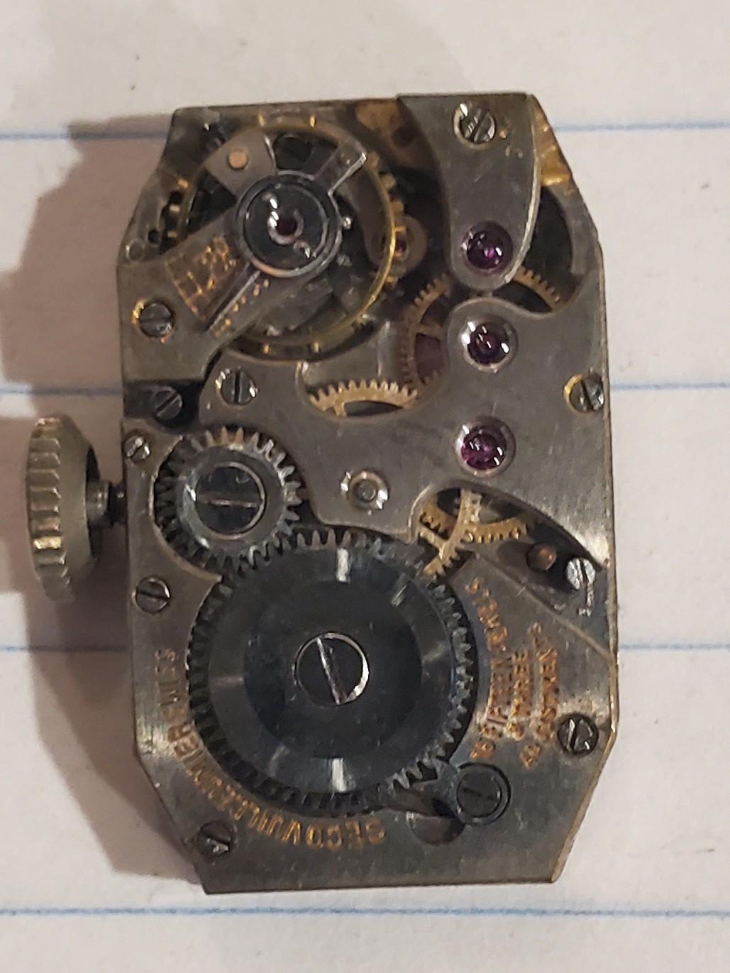 Vogue 15J Mechanical Manual Watch Movement w/ Dial & Crown Metal Parts Or Repair