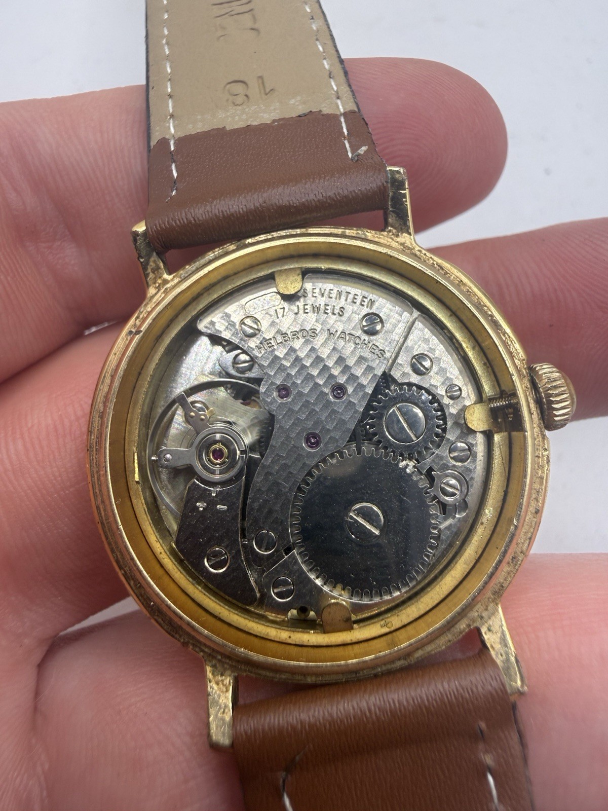 VINTAGE HELBROS Men’s Manual Wind Watch Date Sunburst Brown/Blue Dial 1960s 17J