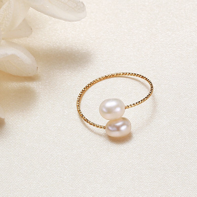 Double Pearl Three Row Stacking Bypass Ring in Solid Copper