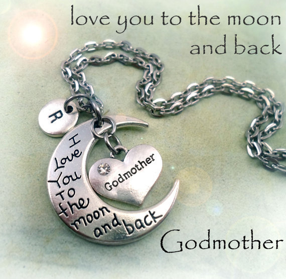 Set of 2 Godmother & Goddaughter I Love You to the Moon and Back Necklaces