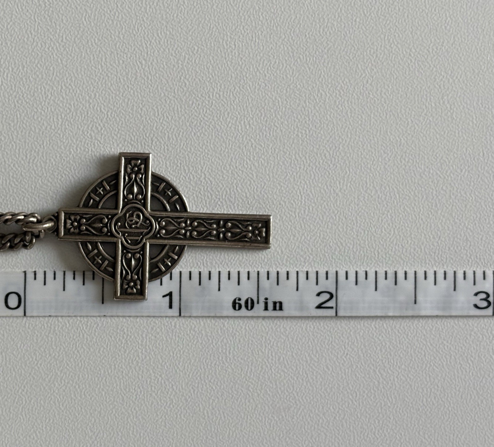 VTG Sterling Silver Celtic Cross Pendant Endless Over The Head Curb Chain 20.5g