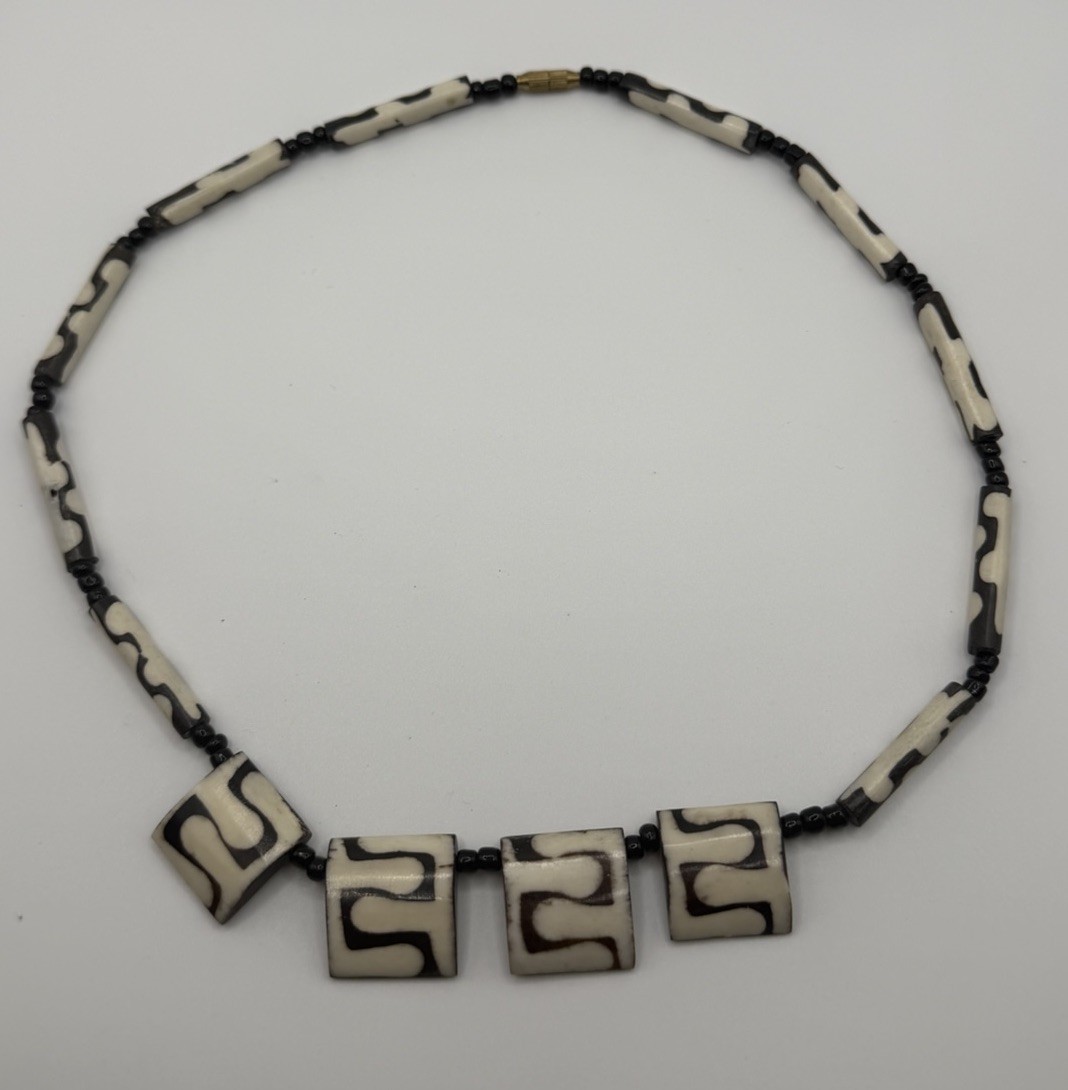 Free People/ Marmalade Necklace Brown Black White 80s Style Tribal Bib Necklace