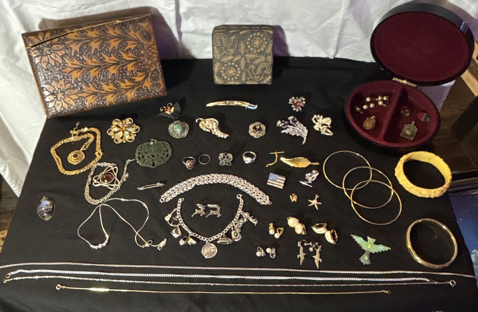Vintage 50+ Mixed Jewelry Lot Earrings Pendants 925, international silver, jade