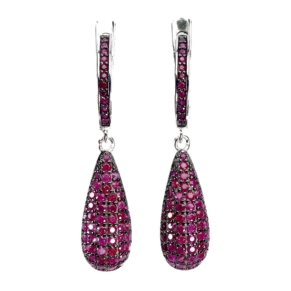 925 Sterling Silver Earrings Myanmar Ruby Round Diamond Cut Gemstone Jewelry