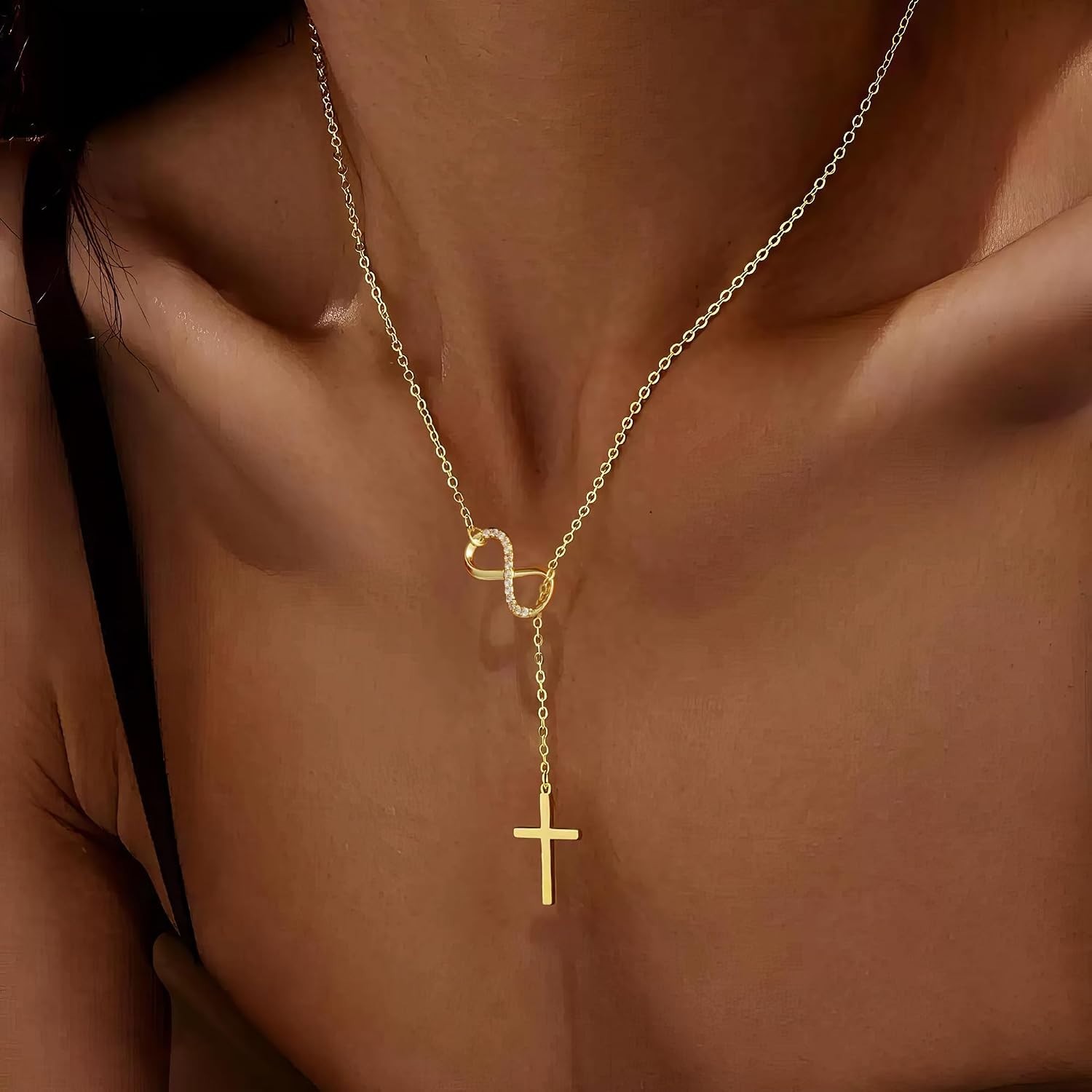 Versatile 14K Gold Plated Cross Necklace – Adjustable Chain for Every Occasion