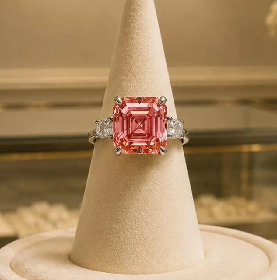 5 CT Asscher Cut Hawaiian Sunset Diamond Ring , Tariffs FREE & Matching Studs.