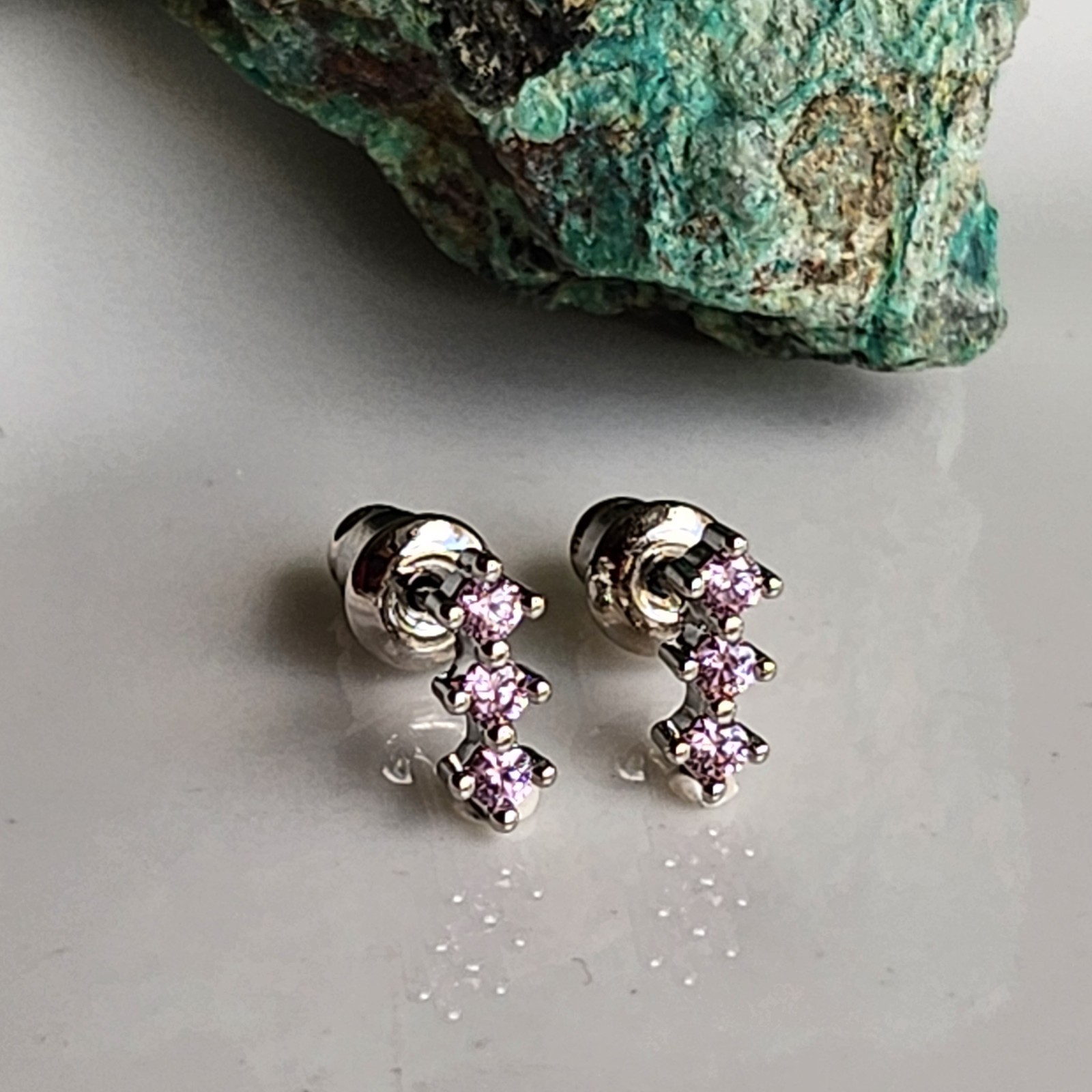 Pink Cubic Zirconia Channel-Set 3.5×8.5mm Stud Earrings White Gold-plated