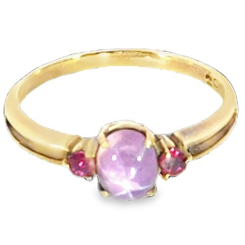 Pink Star Sapphire and Ruby Natural Genuine Gemstone ,14 kt yellow Ring H70