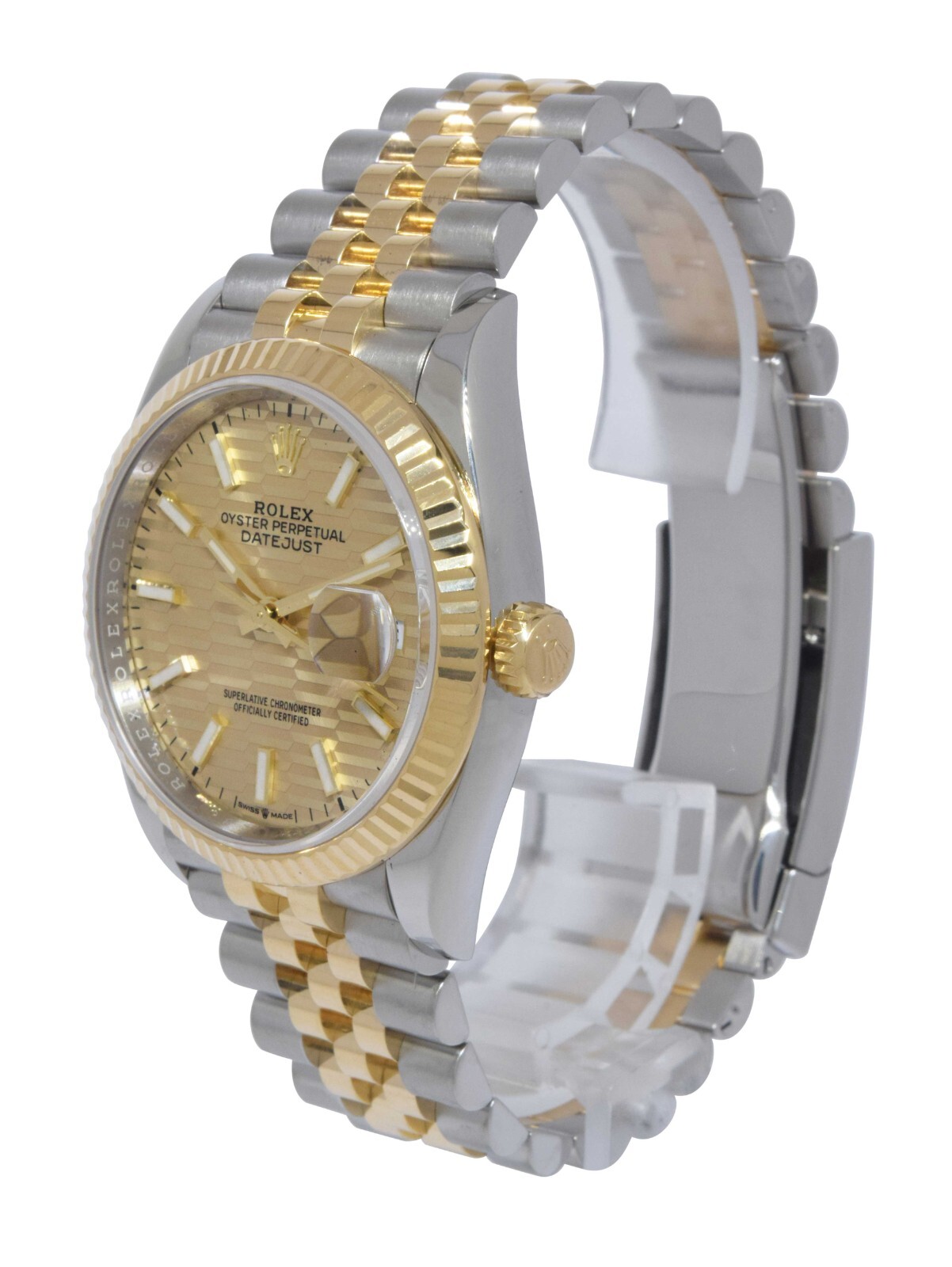 NOS Rolex Datejust 36 Yellow Gold/Steel Golden Fluted Motif Watch B/P ’24 126233