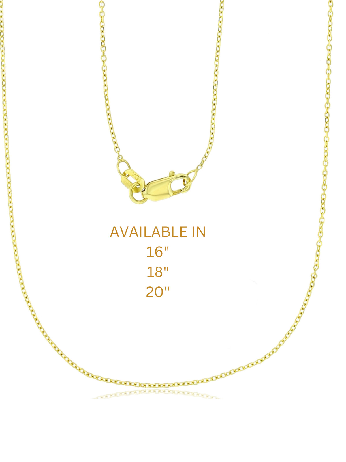 14K Solid Yellow Gold 0.9mm Thin High Polish Rollo Cable Chain With Lobster Lock