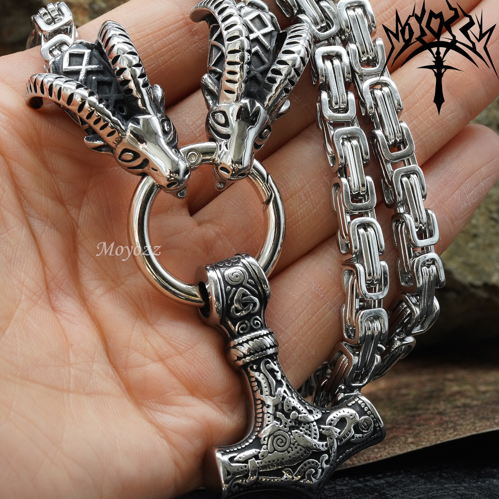 Dragon Head Viking Stainless Steel King Chain Thor Hammer Necklace Pendant Gift