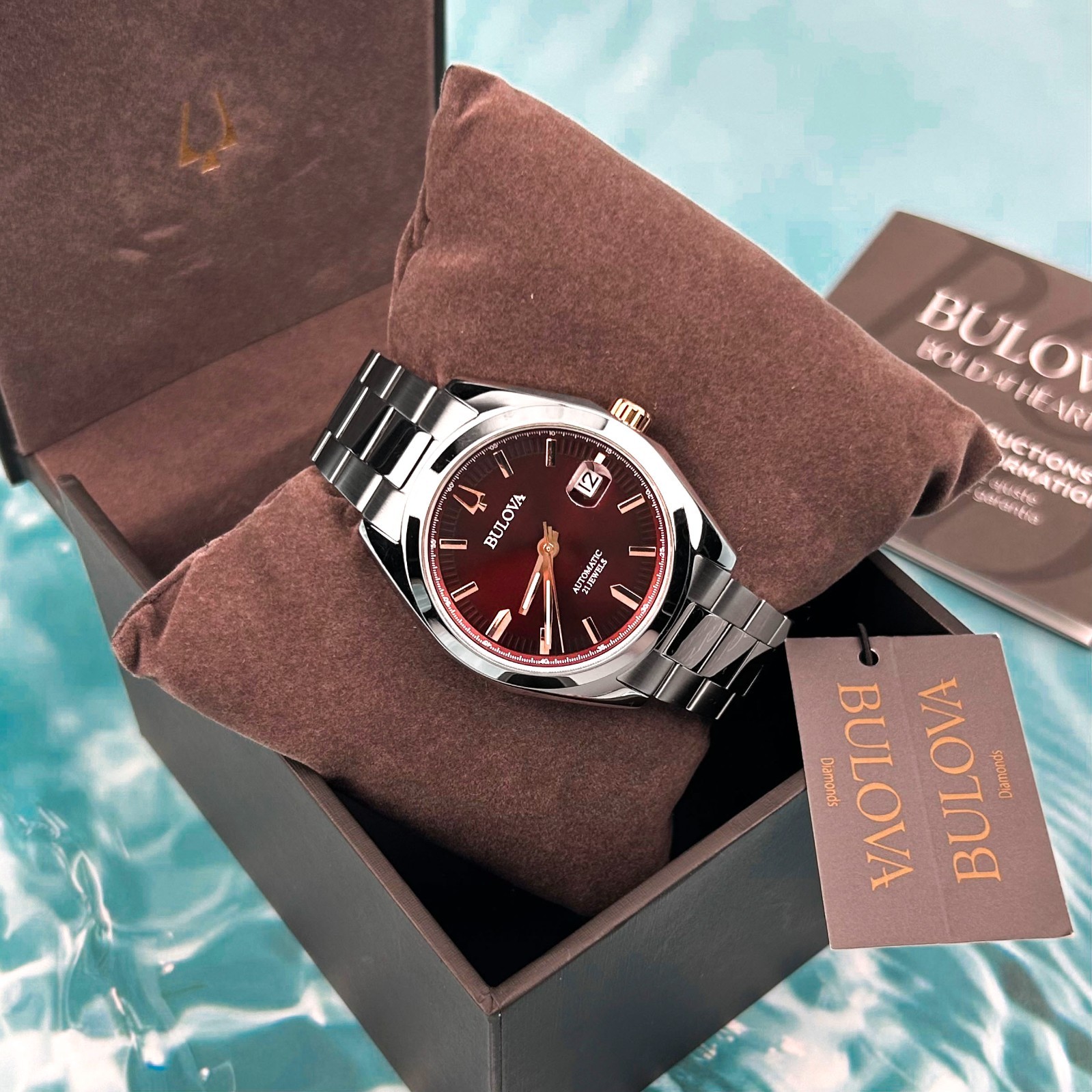 Bulova 98B422 Surveyor Automatic Red Dial Men’s Stainless Steel Watch 39MM