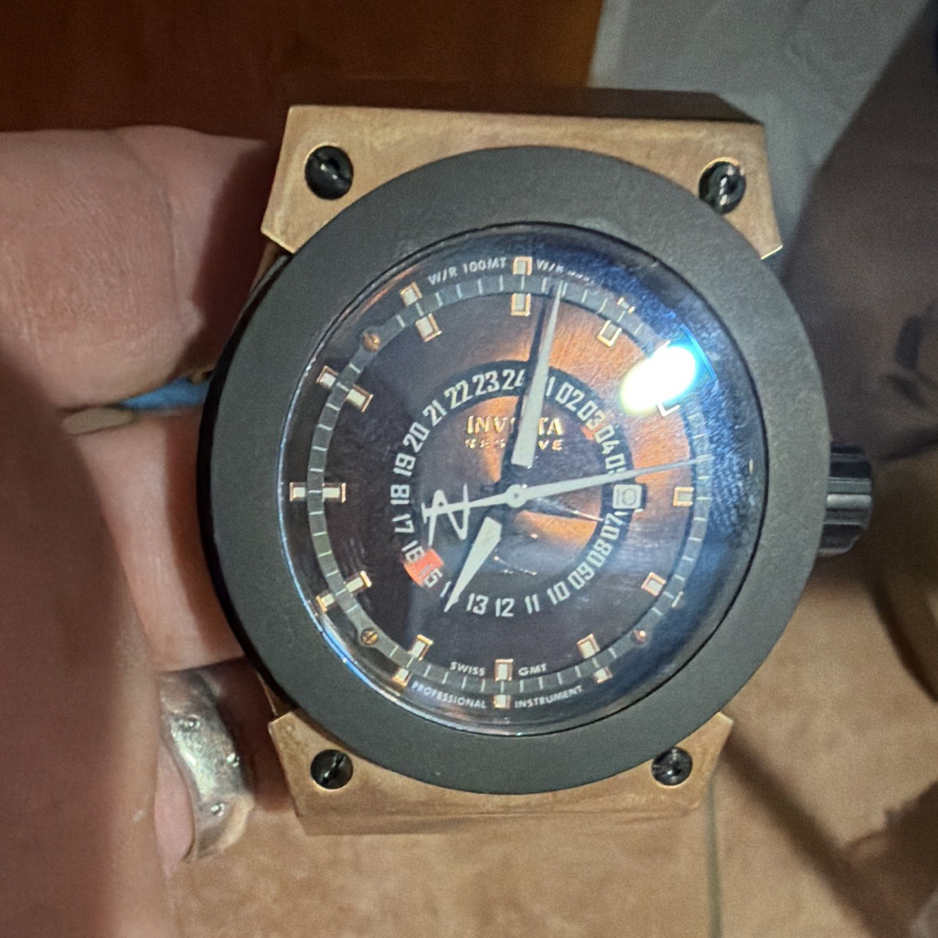 Invicta Reserve Russian diver GMT 50mm rose gold gray silicone band