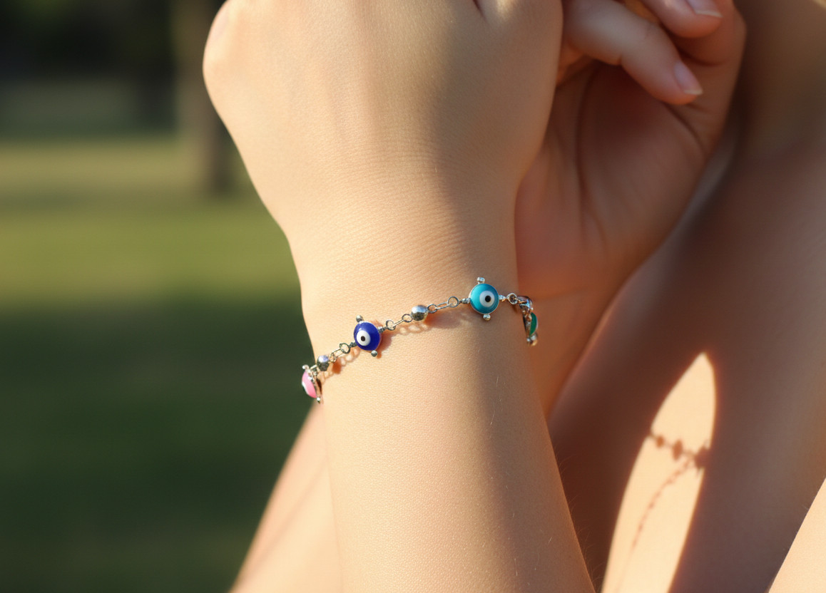 Elegant Multi-Color Beaded Evil Eye Bracelet | Handmade 925 Silver Plated Chain