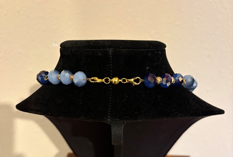 Blue Glass Beaded Necklace, Bracelet 3.5 inches across, Pendant Tree of life