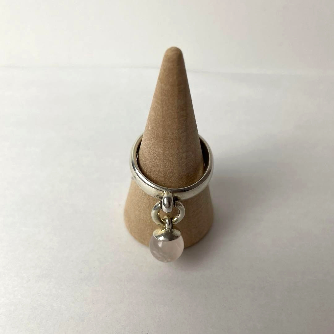Tiffany AG925 Rose Quartz Ball Dangle Ring US 6.25 No Box Pouch