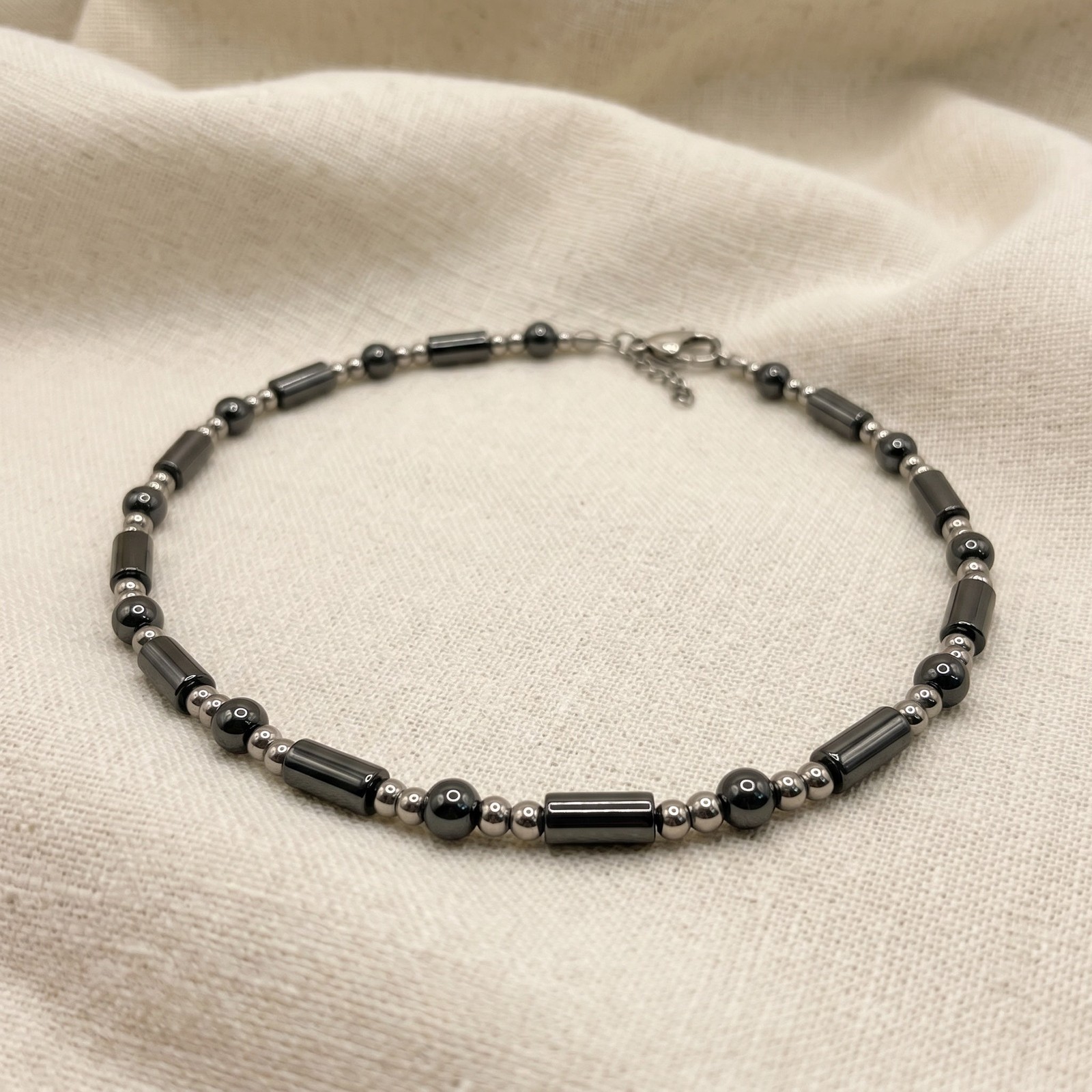 Polished Hematite • Stainless Steel Ankle Bracelet • Plus Size Available