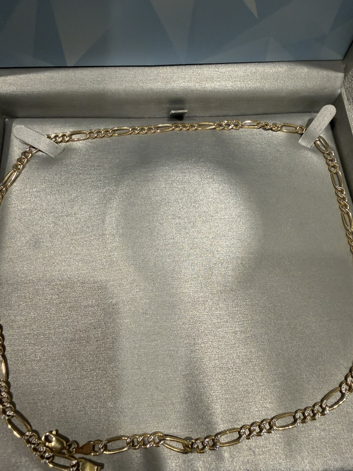 3.9mm Diamond Cut Figaro Chain In Hollow 14K Two-Tone Gold 22”