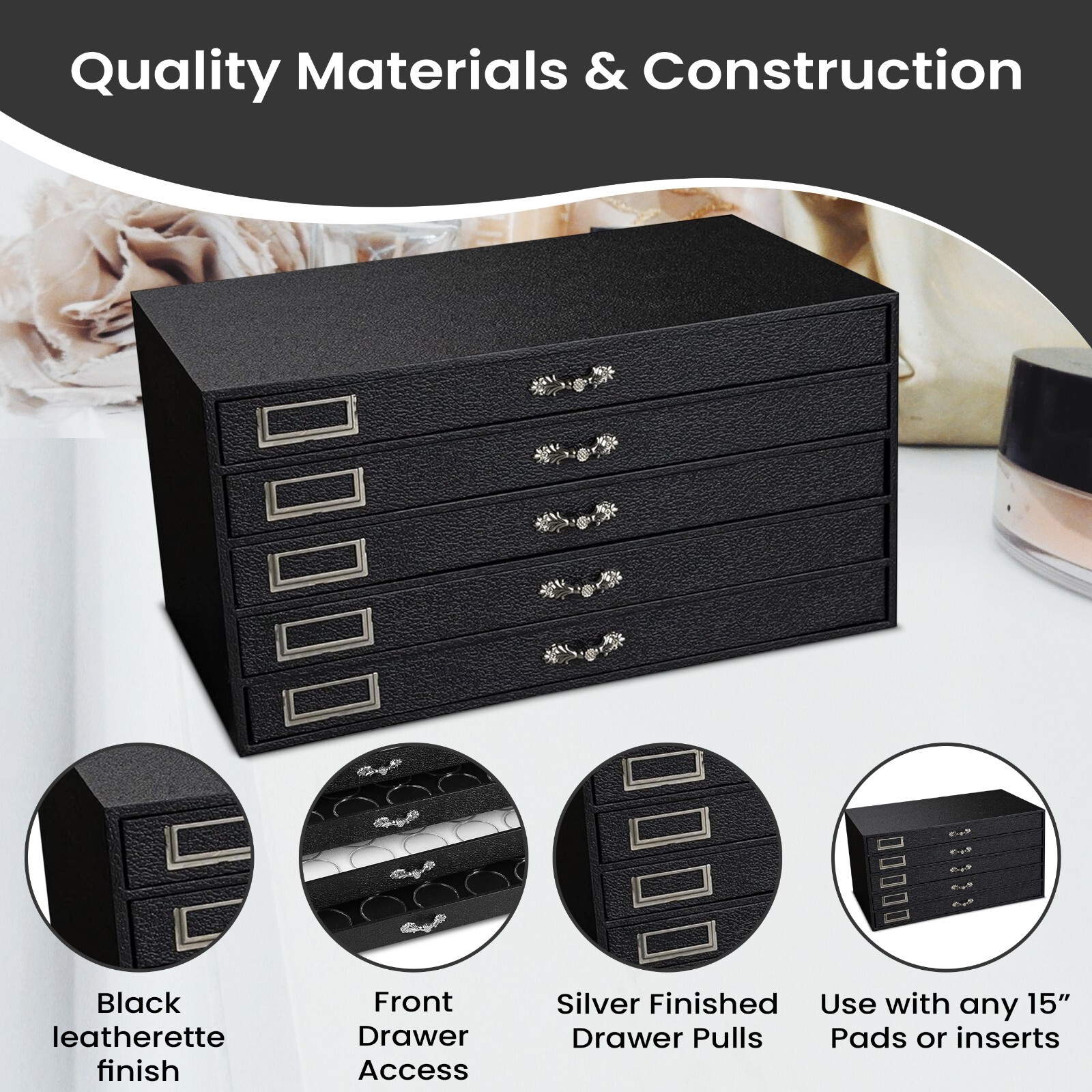 Novel Box 5 Drawer Jewelry Hobby Gem Organizer Display Case with Gem Jar Inserts