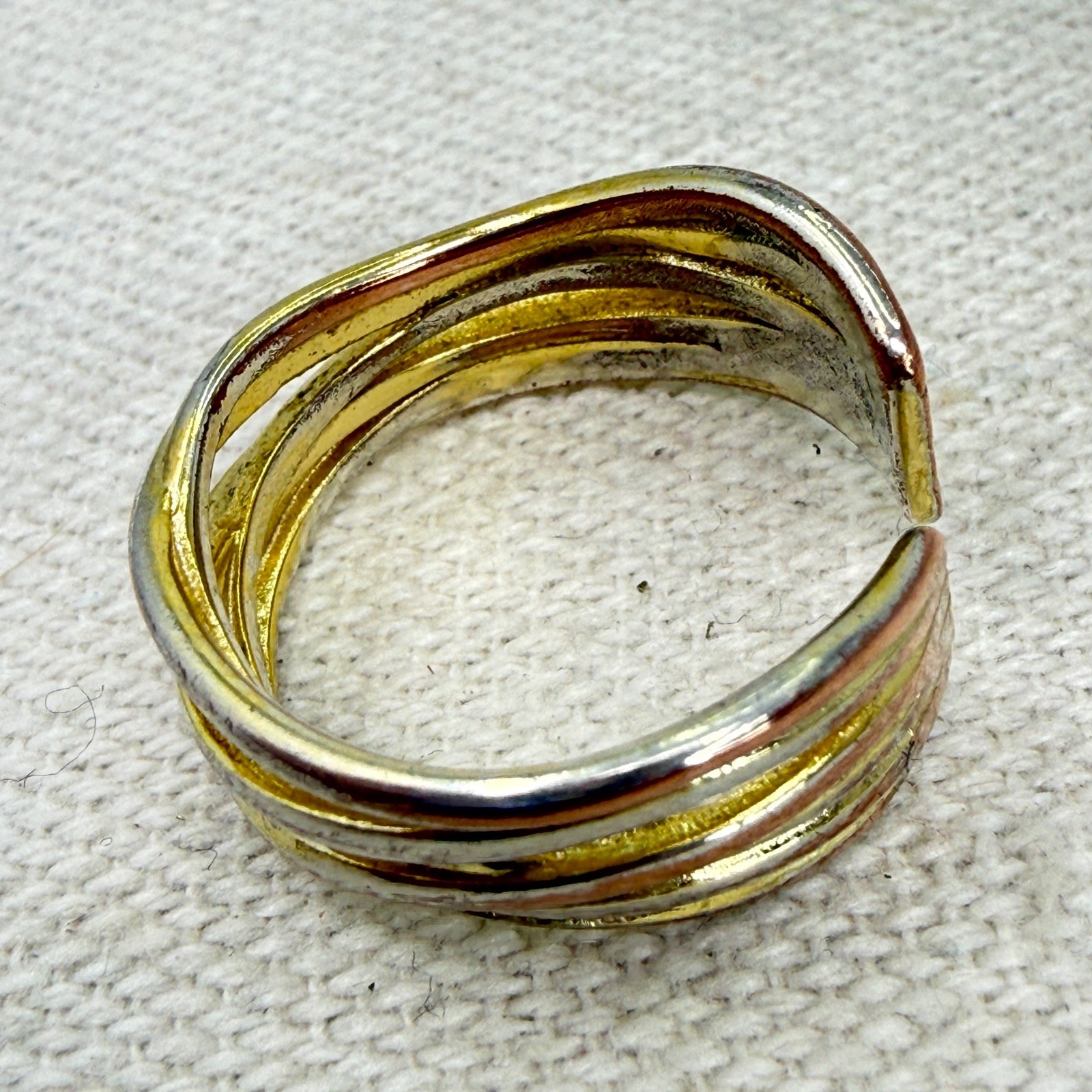 Sterling Silver Tri Color Multi Band Adjustable Wrap Ring Mixed Metal Modernist