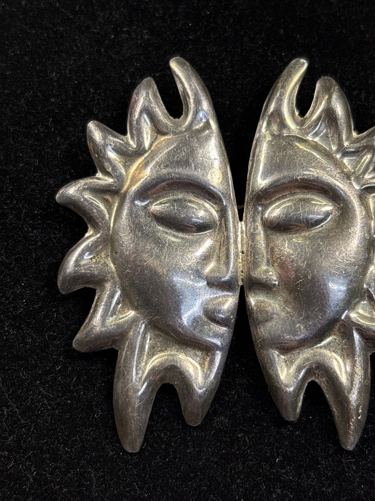 Mexico Sterling Silver Split Sun Face Pin Brooch .925 (20.1 Grams) Item#629