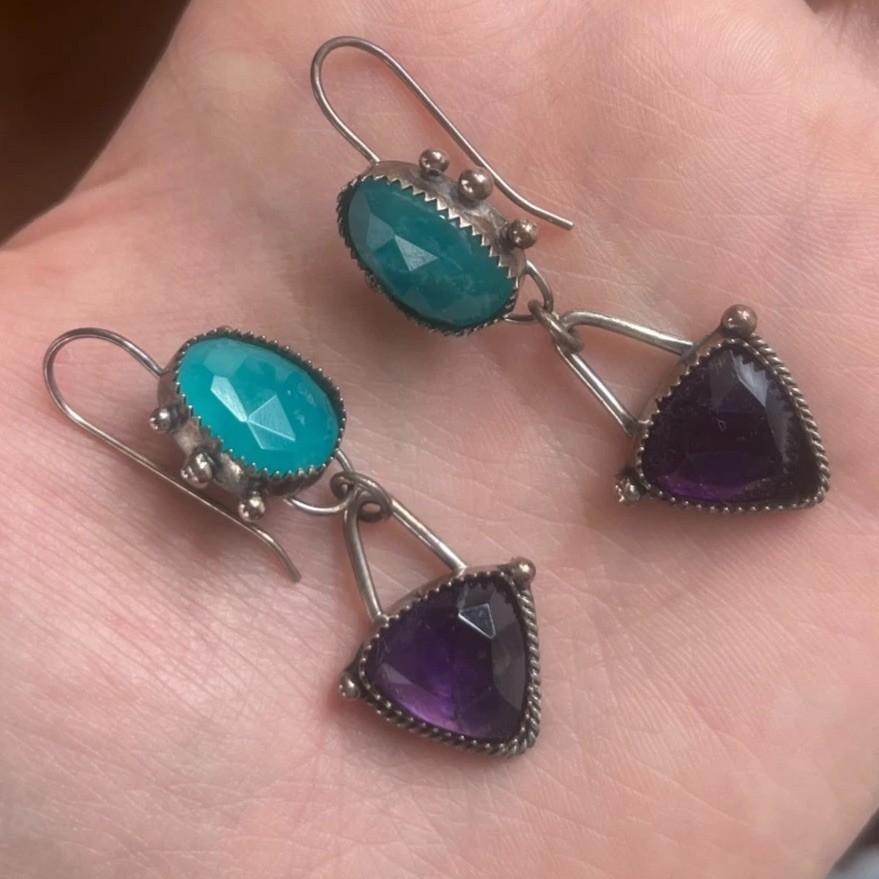 Amethyst Apatite Sterling Silver Earrings Artisan Designer 925 Studio ArtJewelry