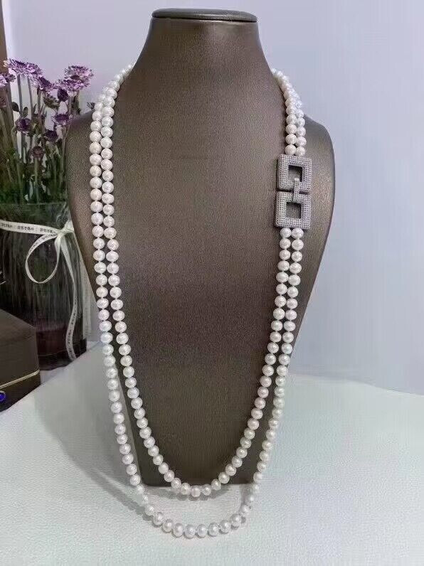 two strands 8-9mm south sea white pearl necklace 26“28”